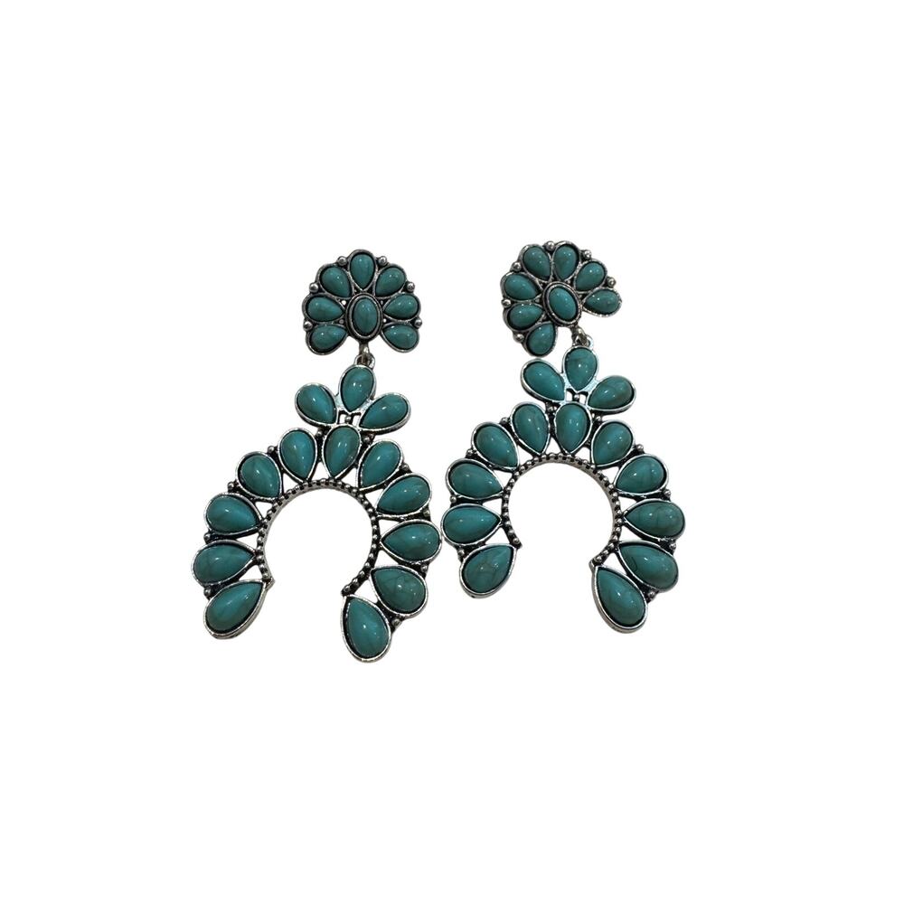 Large Faux Turquoise Squash Blossom Earrings